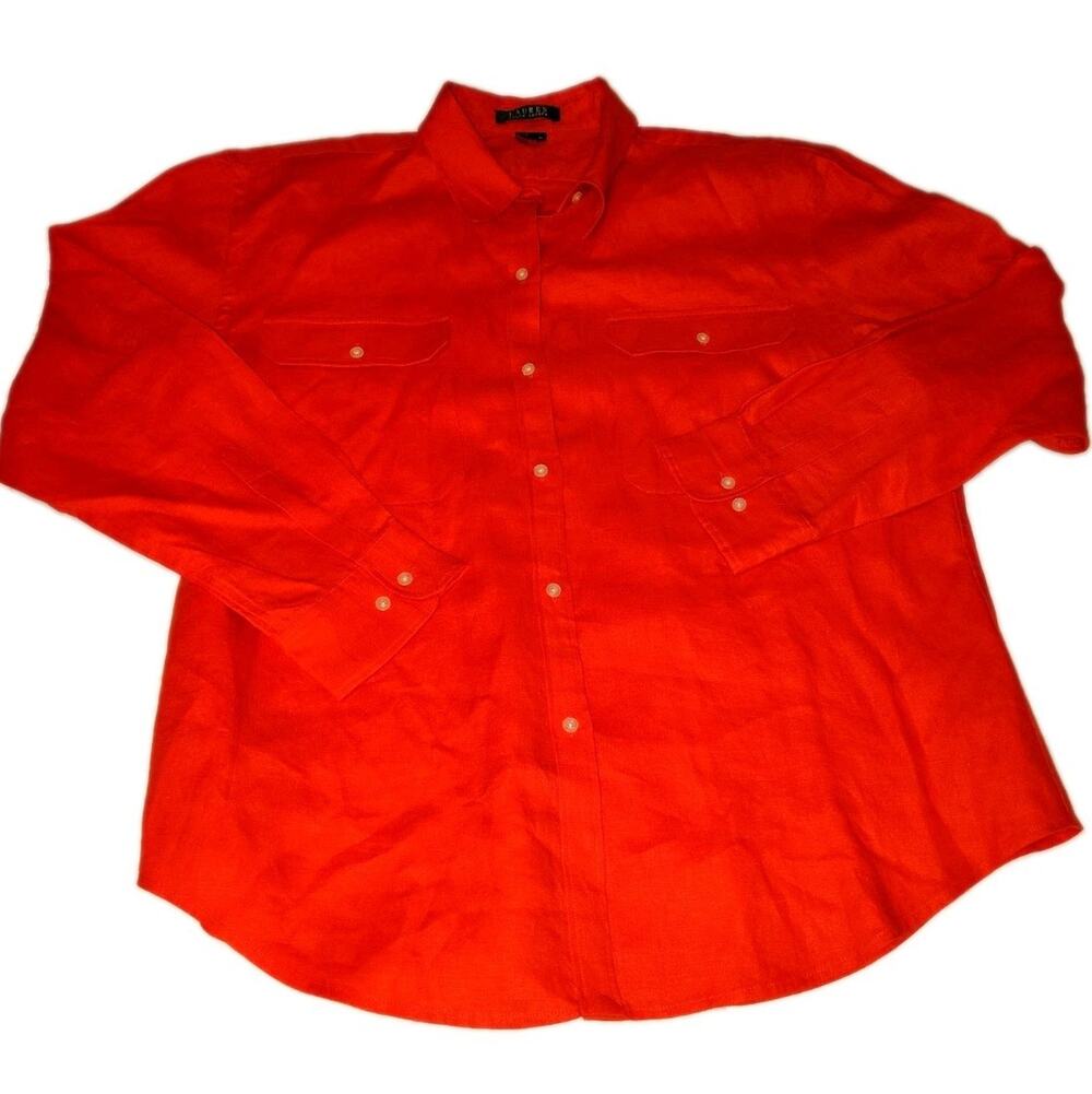 Lauren Ralph Lauren Women's Orange 100% Linen Long-Sleeve Button-Down Shirt XL